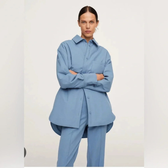 Pernille X Mango size 6 light blue shaket over sized shirt insulated button up M - Picture 1 of 9
